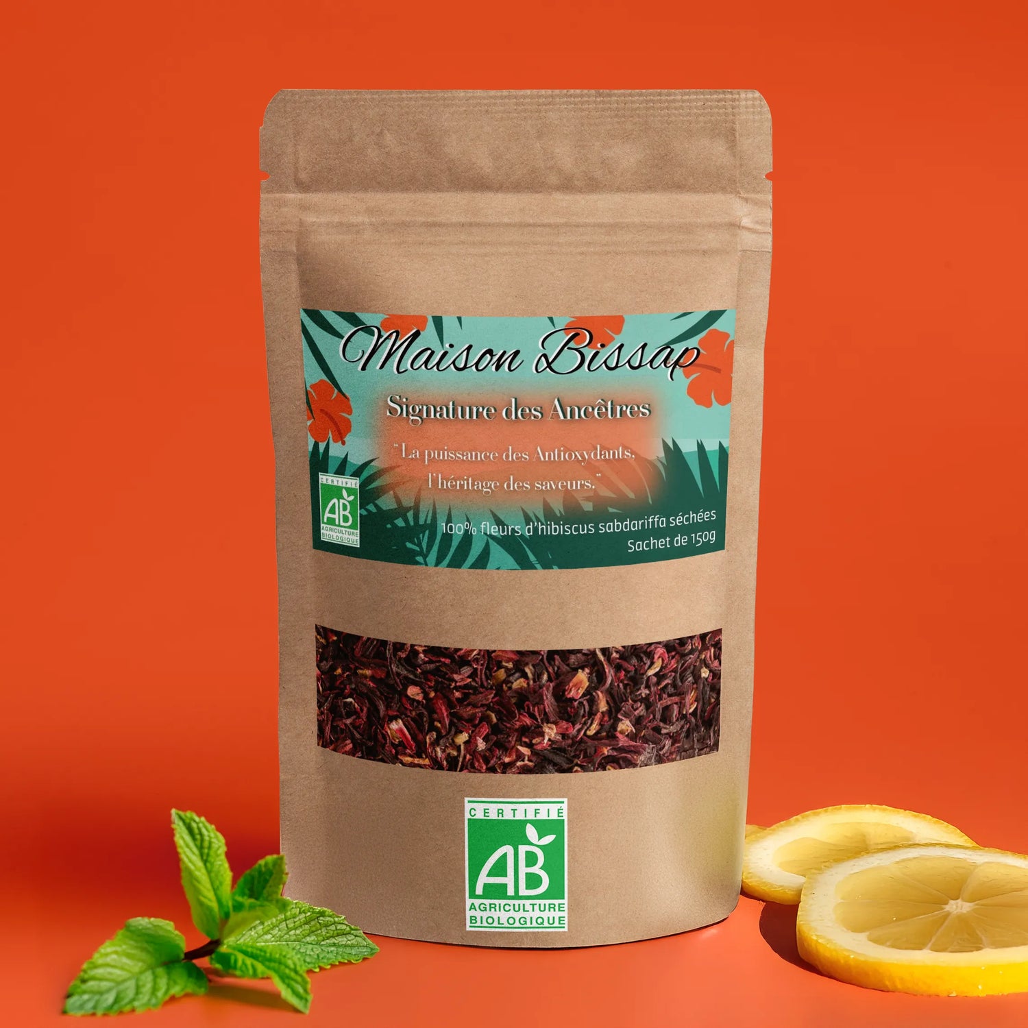 Sachet de fleurs d'hibiscus séchées pour faire du bissap